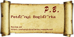 Petényi Boglárka névjegykártya